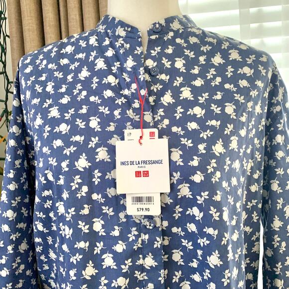 Uniqlo Cotton Silk Long-Sleeve Tunic in Blue Floral - Picture 6 of 14